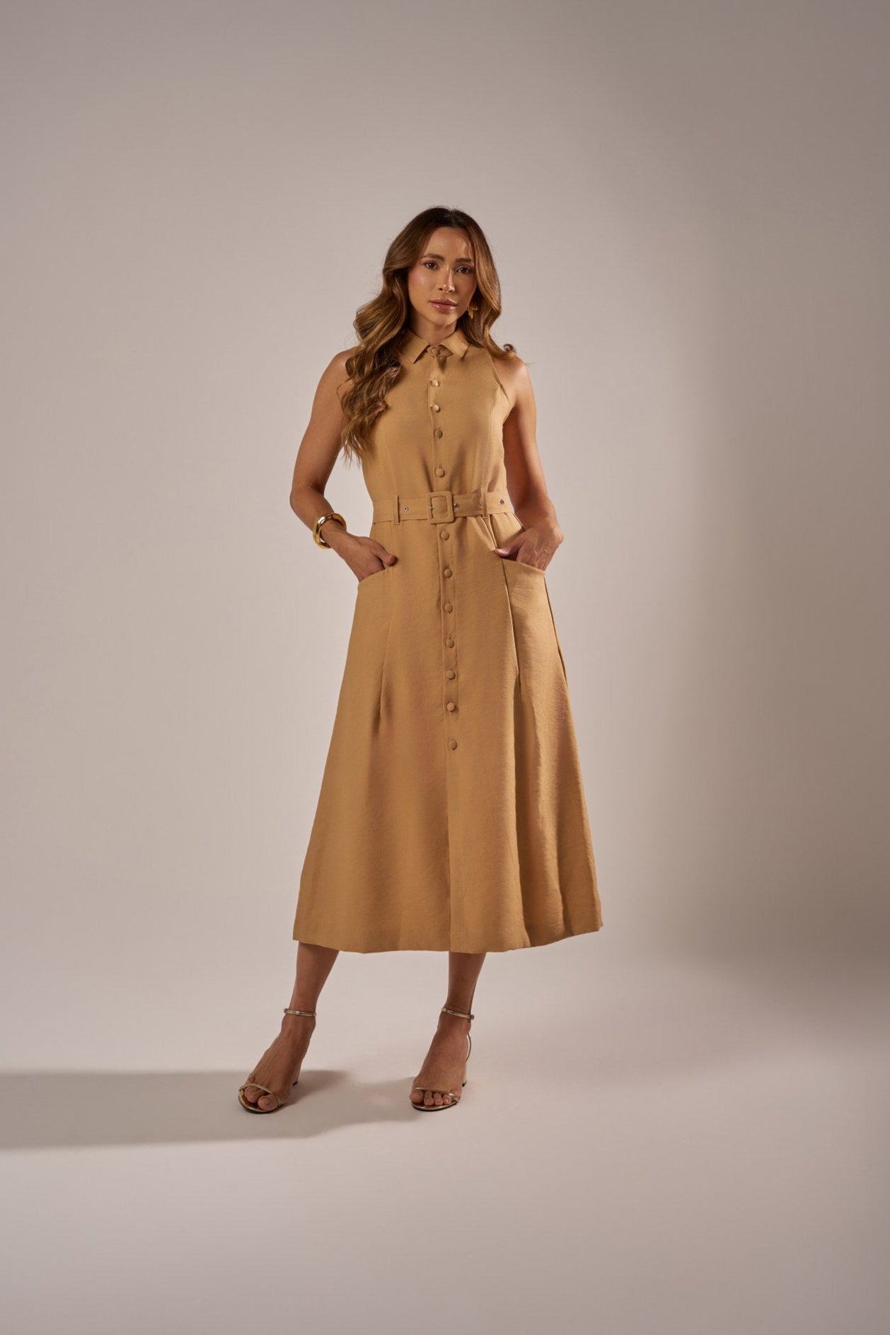 VESTIDO CHEMISE  MIDI COM CINTO