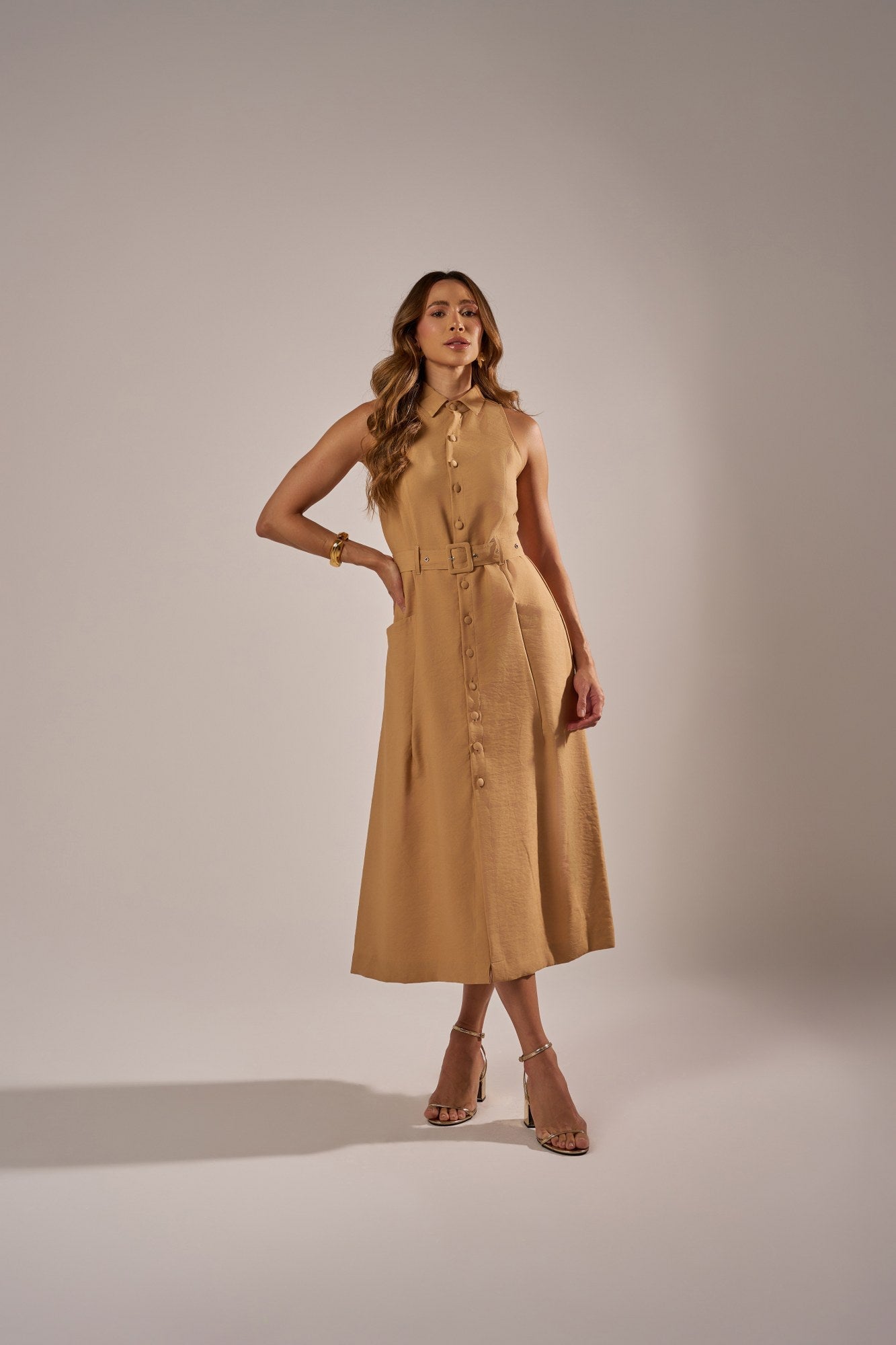 VESTIDO CHEMISE  MIDI COM CINTO