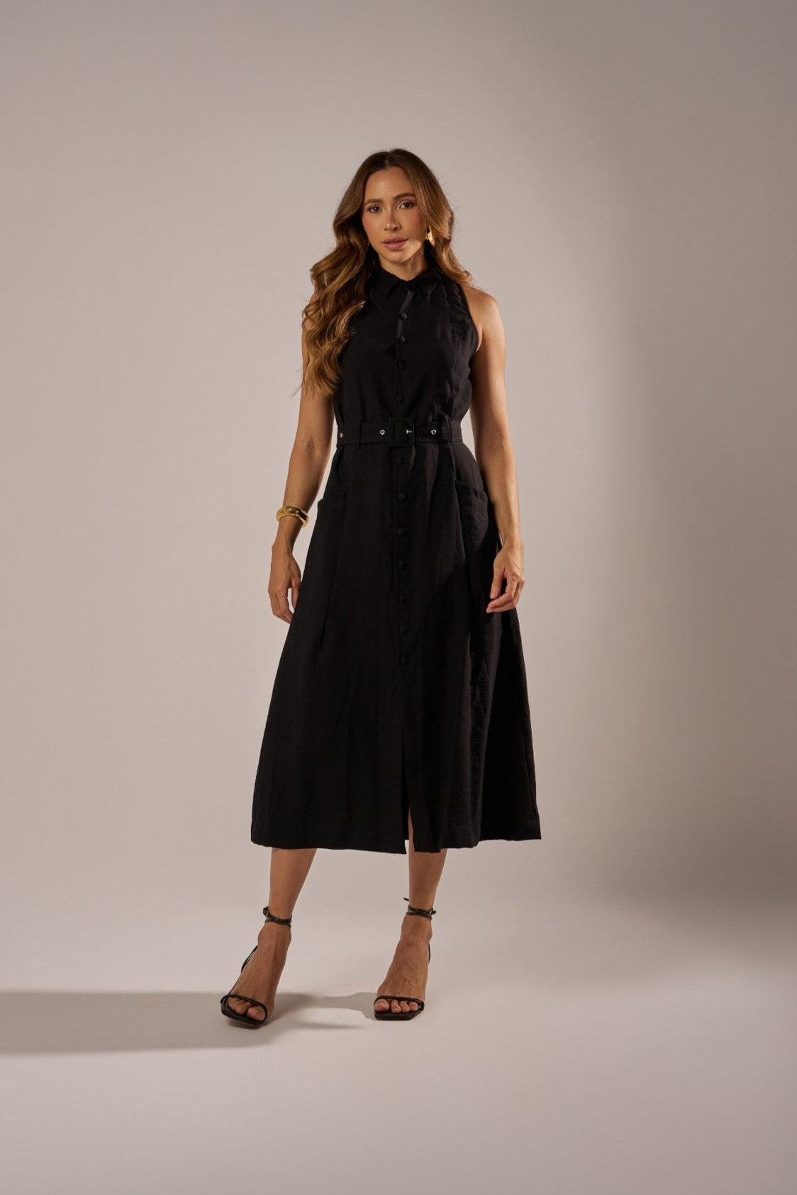 VESTIDO CHEMISE  MIDI COM CINTO
