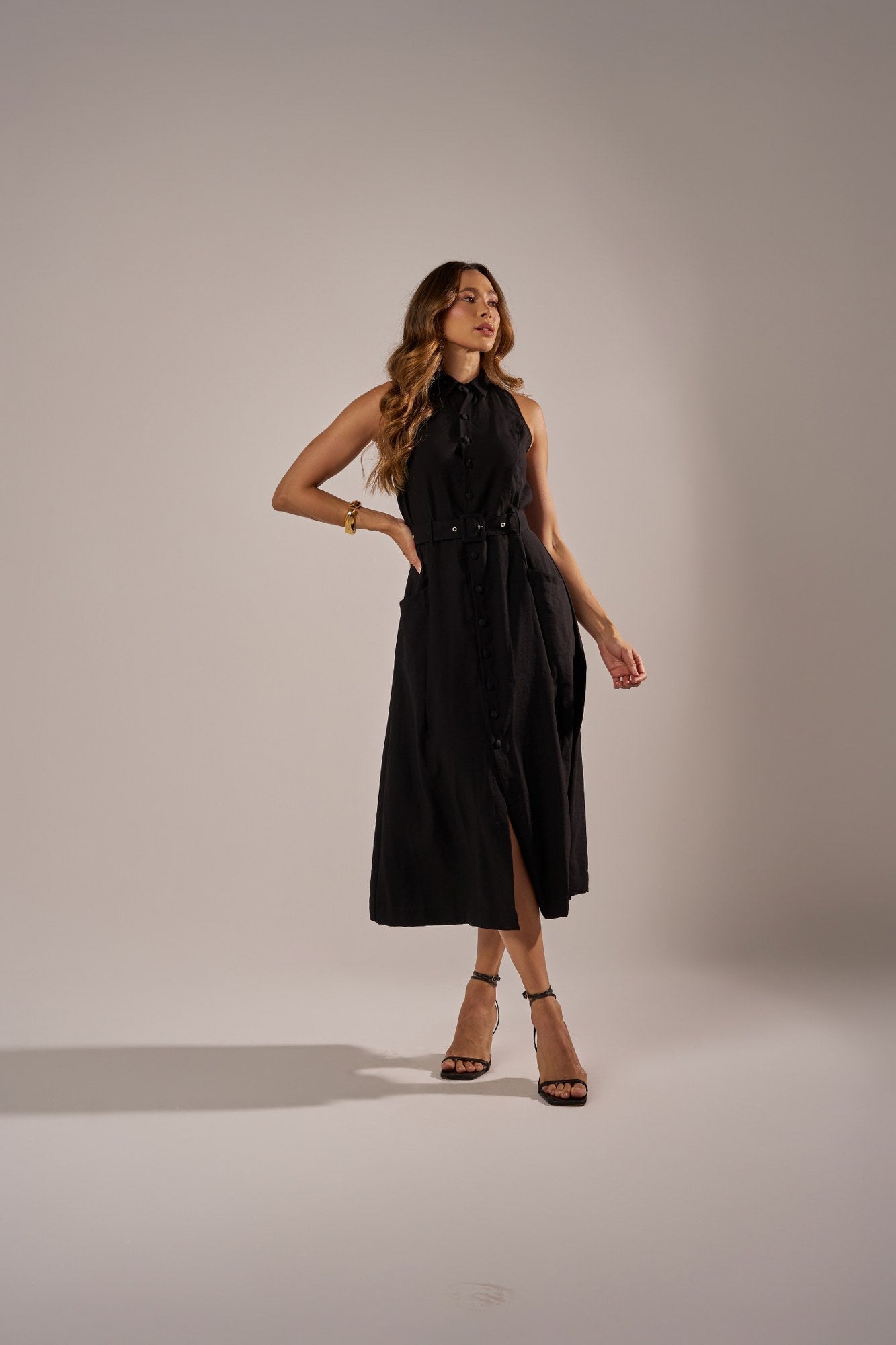 VESTIDO CHEMISE  MIDI COM CINTO
