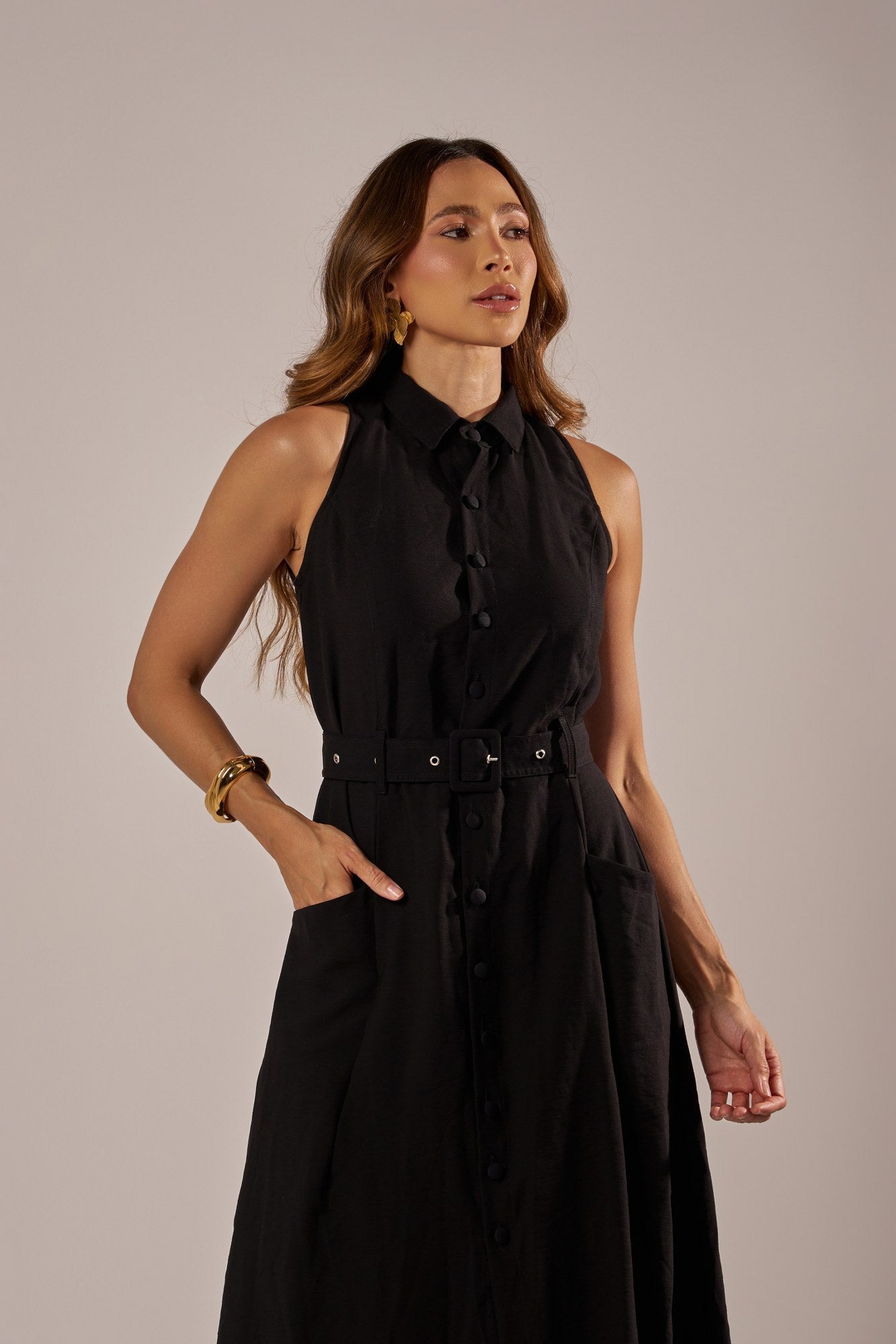 VESTIDO CHEMISE  MIDI COM CINTO