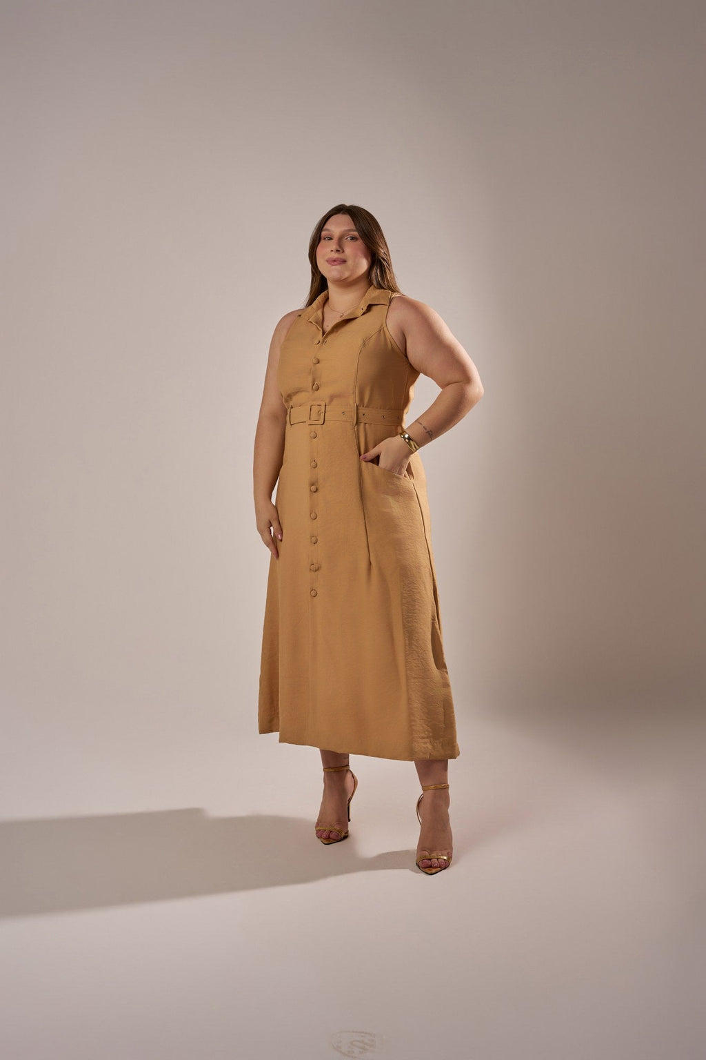 VESTIDO CHEMISE  MIDI COM CINTO