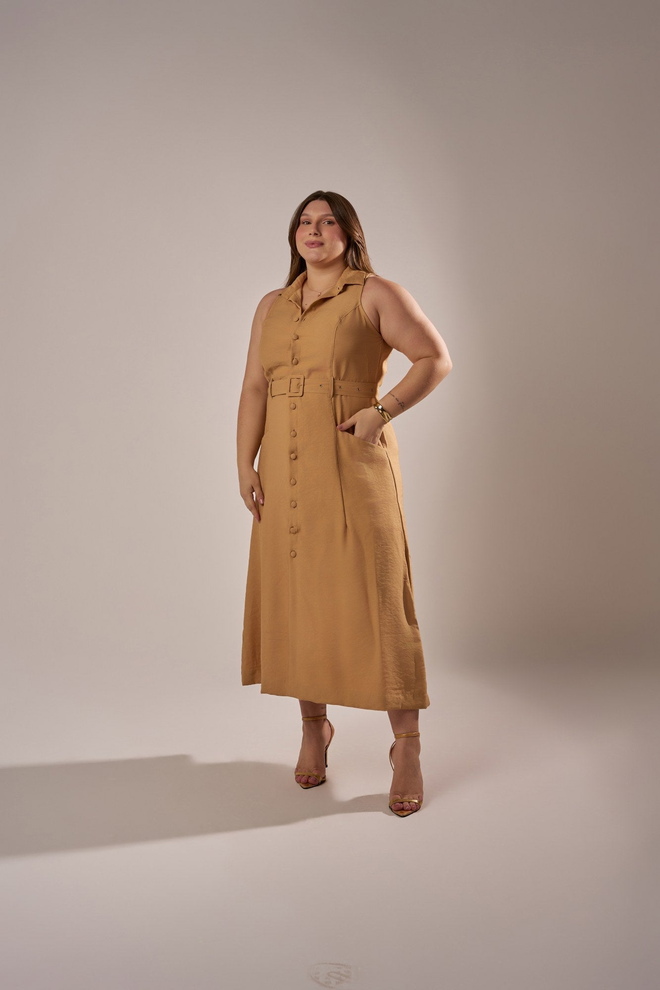 VESTIDO CHEMISE  MIDI COM CINTO