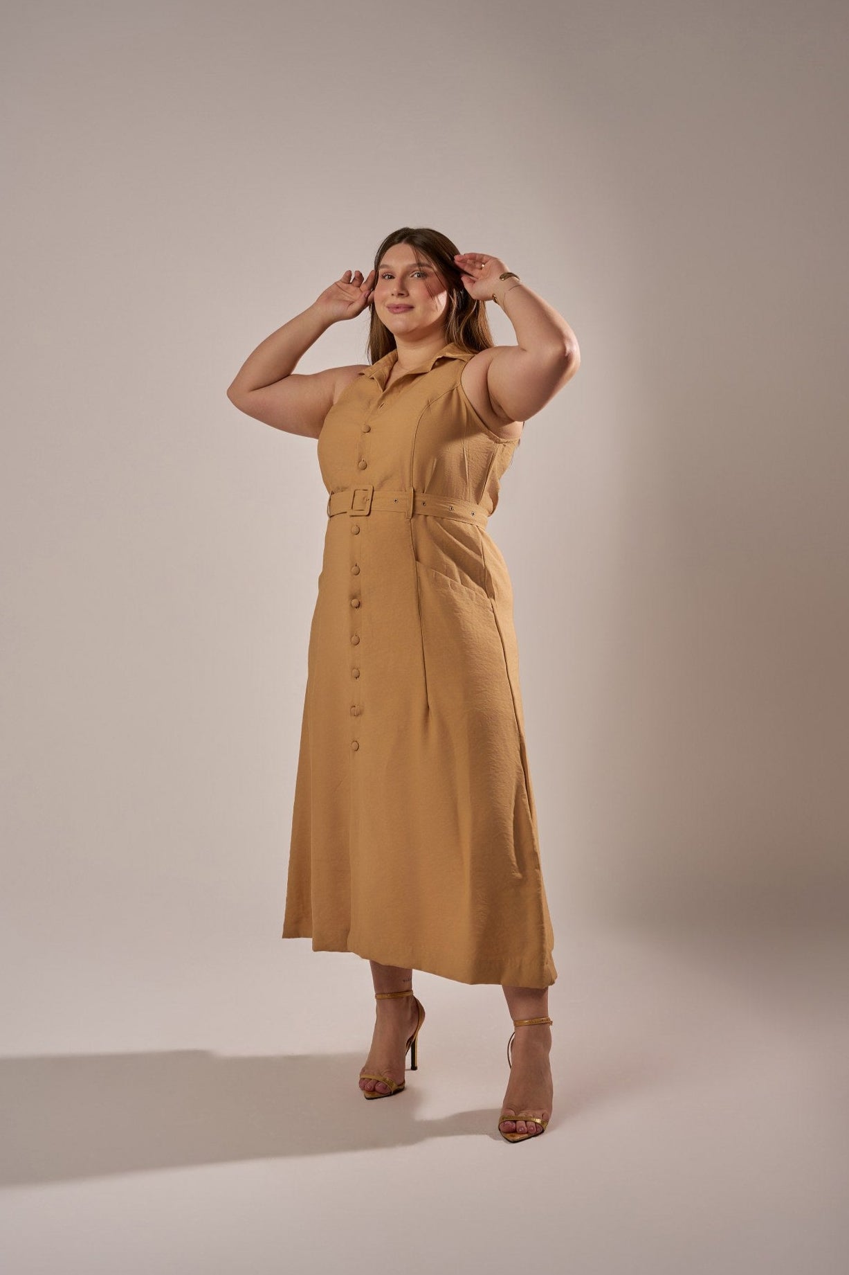 VESTIDO CHEMISE  MIDI COM CINTO