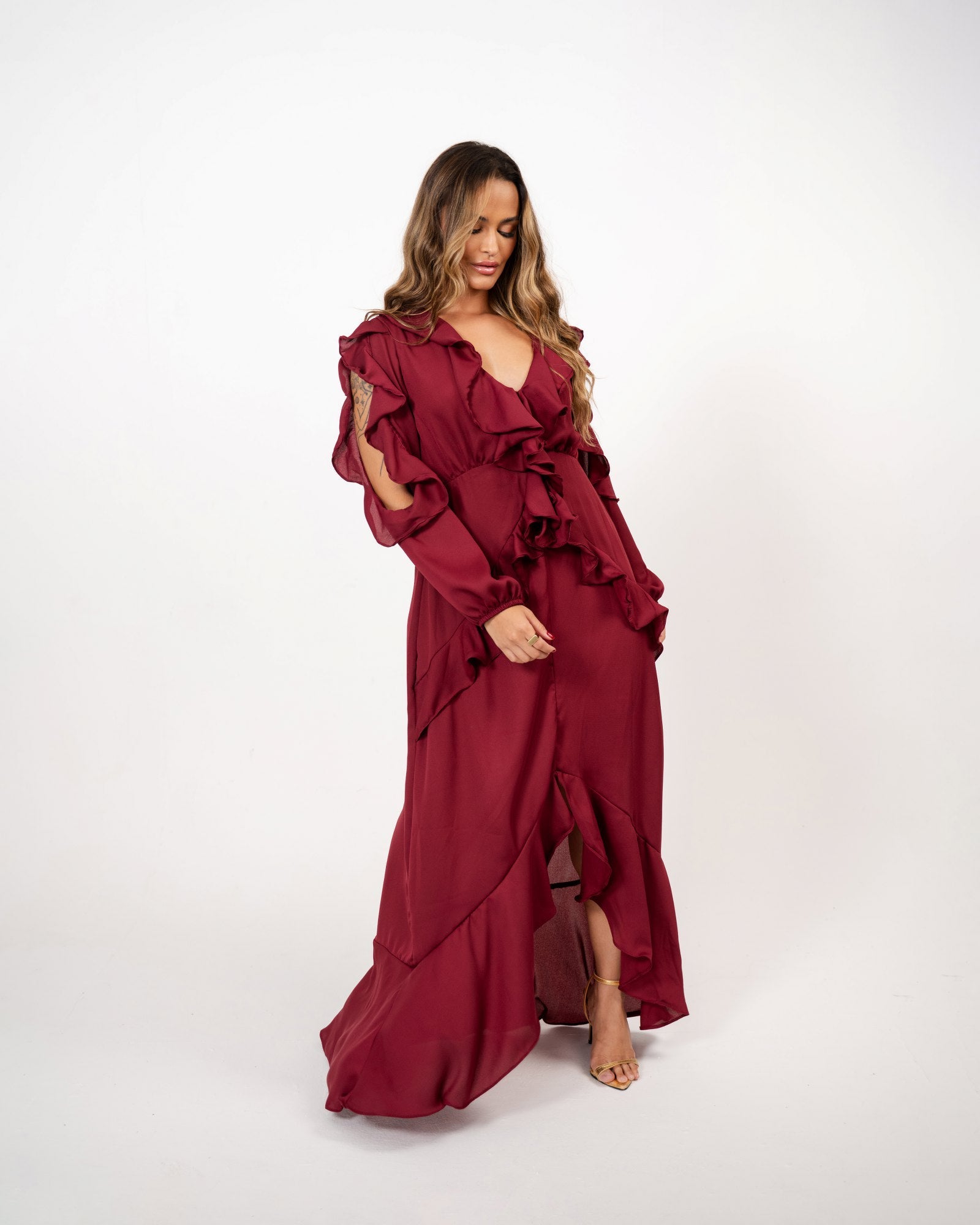 VESTIDO BOHO LONGO COM BABADOS