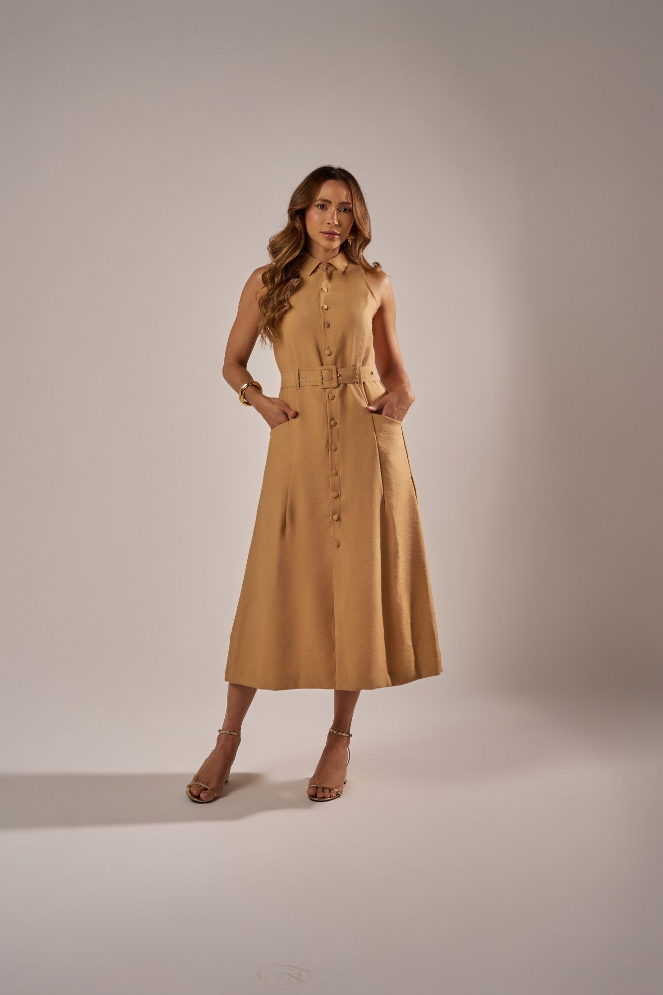 VESTIDO CHEMISE  MIDI COM CINTO